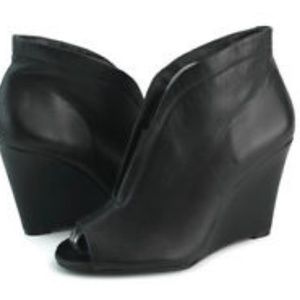 Leather Peeptoe Wedge Booties - NEW